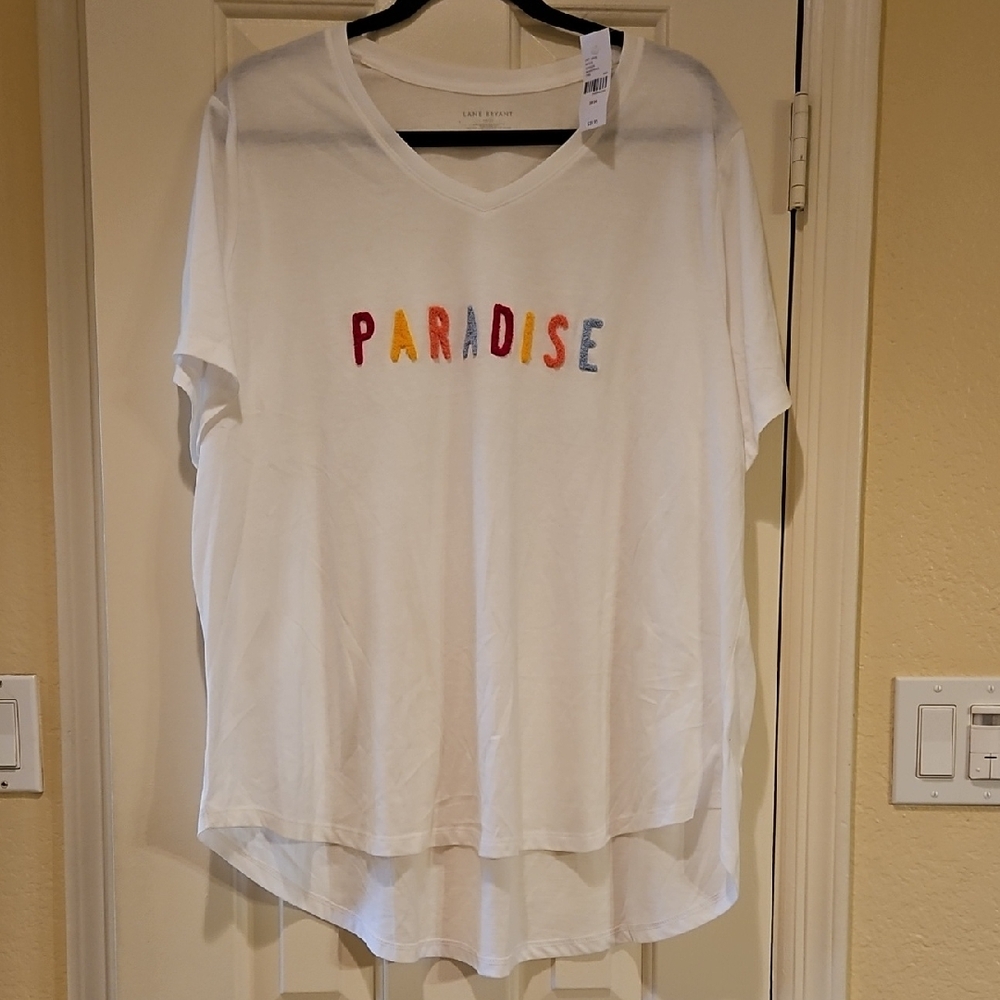 Lane Bryant White Tee with Multicolor 'Paradise'